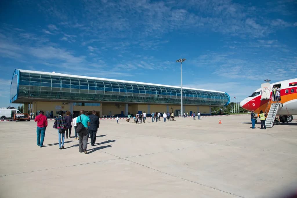 Aerial view of Lubango Mukanka International Airport airport infrastructure