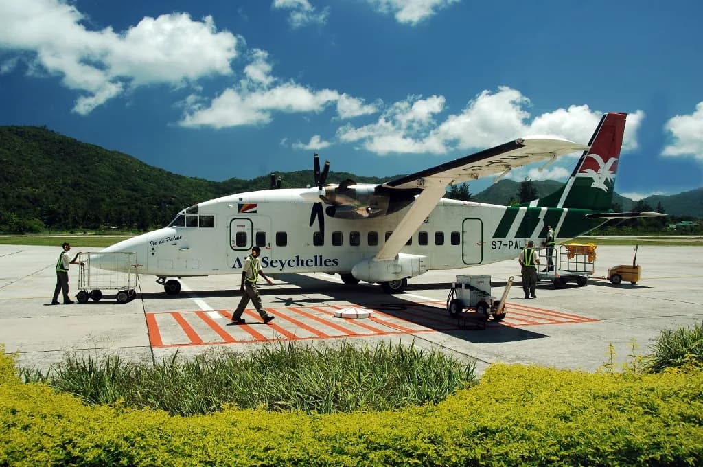 Vue aérienne de l'infrastructure de Praslin Island Airport