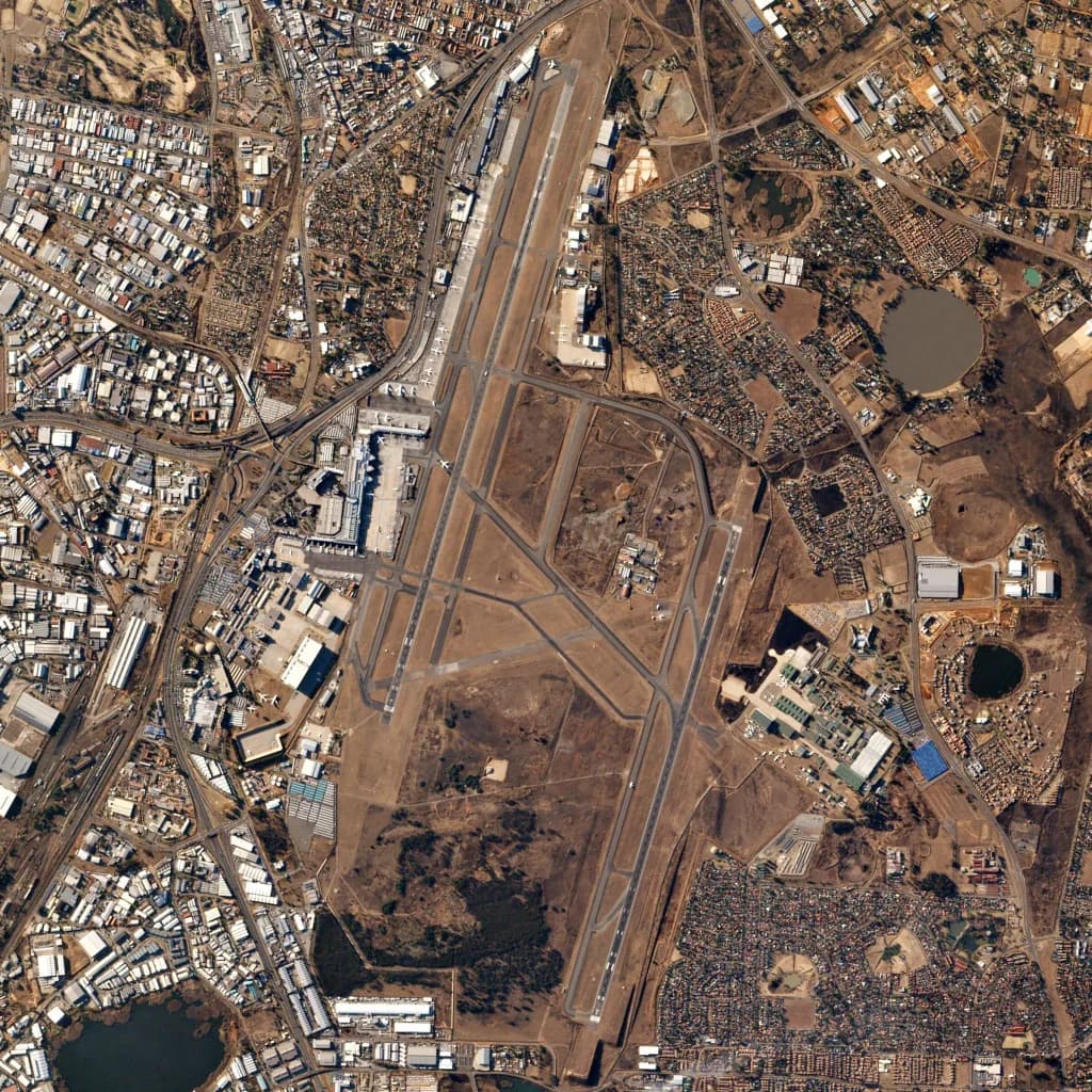 Aerial view of O.R. Tambo International Airport airport infrastructure