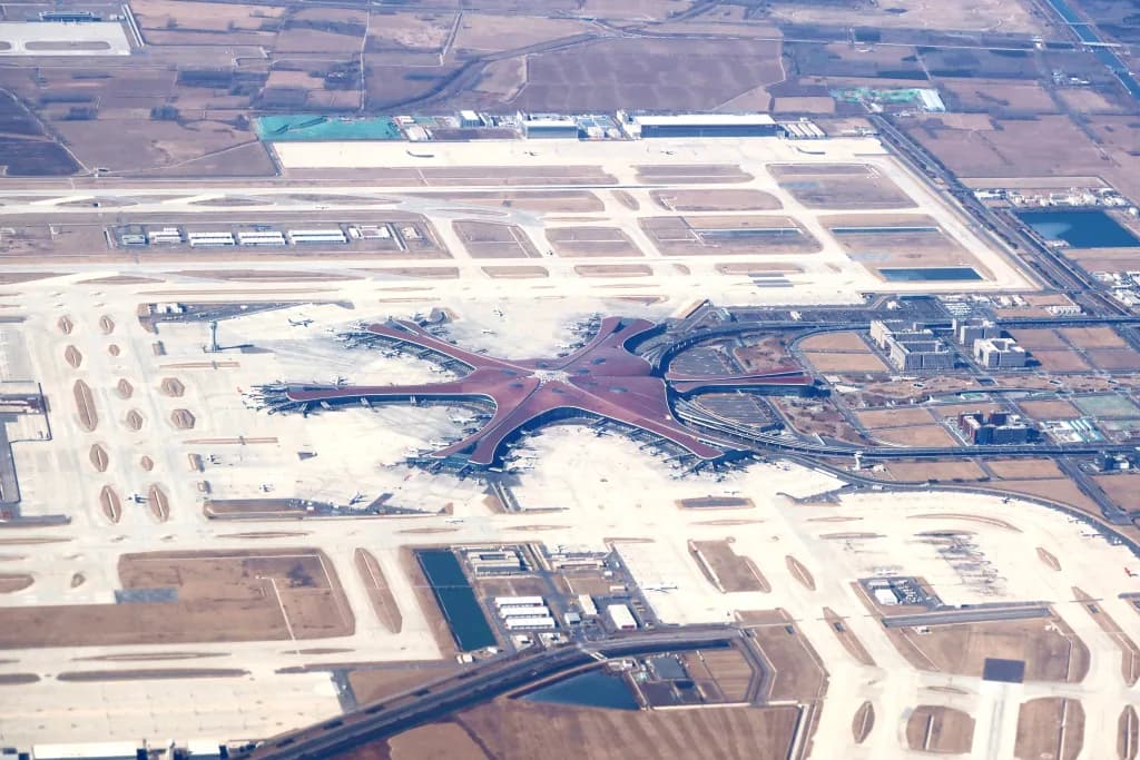Aerial view of Beijing Daxing International Airport airport infrastructure