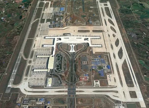Aerial view of Wuhan Tianhe International Airport airport infrastructure