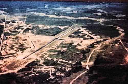 Aerial view of Dinjan Air Force Station airport infrastructure
