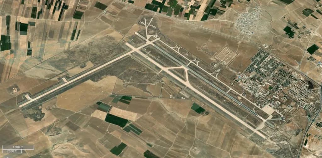 Aerial view of Nojeh Air Base airport infrastructure