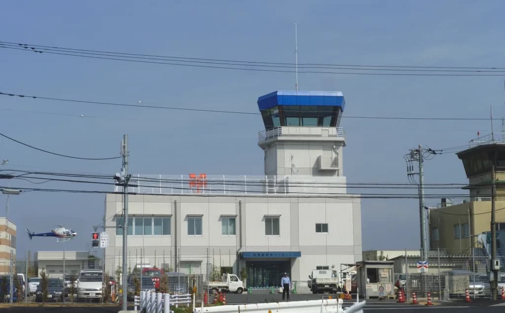 Aerial view of Tokyo Heliport airport infrastructure