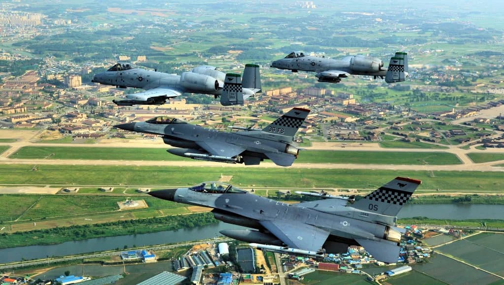 Aerial view of Osan Air Base airport infrastructure