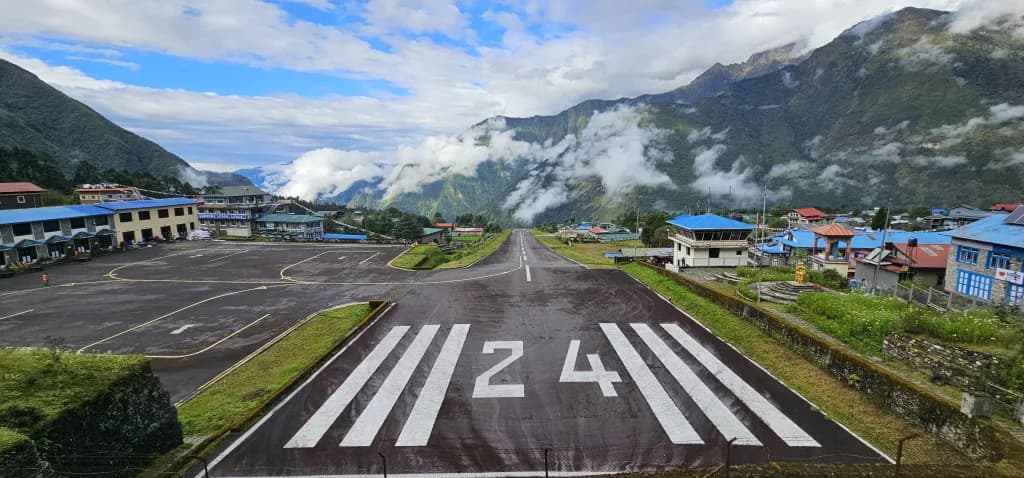 Aerial view of Tenzing-Hillary Airport airport infrastructure