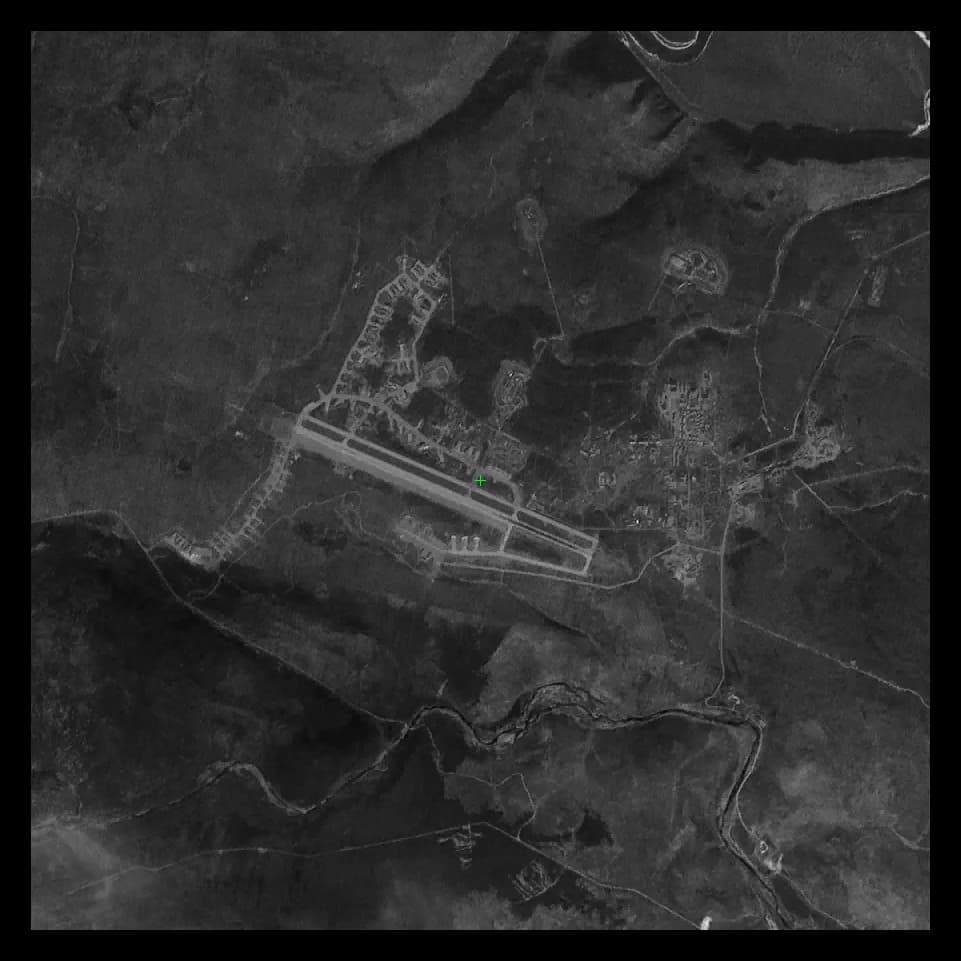 Aerial view of Kamenny Ruchey Naval Air Base airport infrastructure