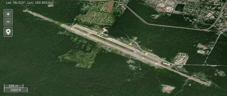 Luftaufnahme der Infrastruktur von Klyuchi Air Base