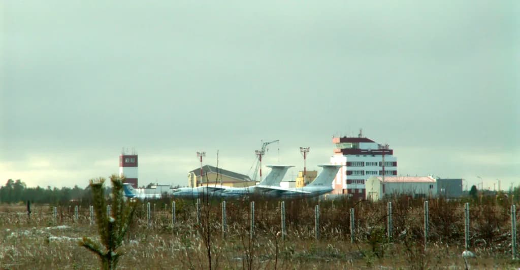 Aerial view of Kogalym International Airport airport infrastructure