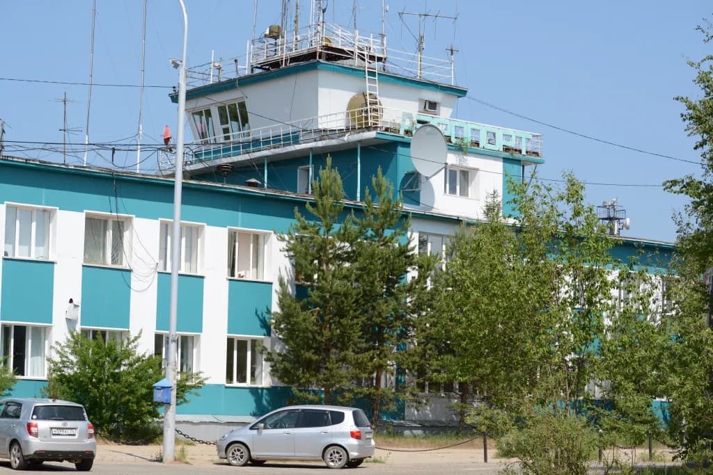 Aerial view of Lensk Airport airport infrastructure