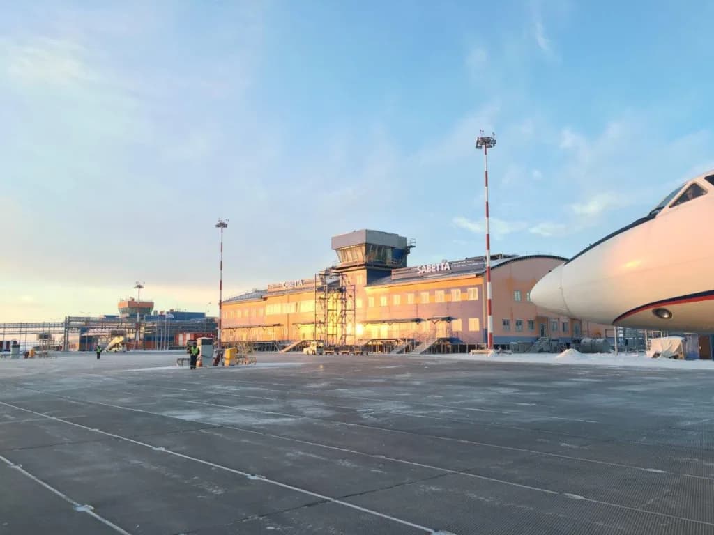 Aerial view of Sabetta International Airport airport infrastructure