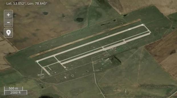Aerial view of Slavgorod South Air Base airport infrastructure
