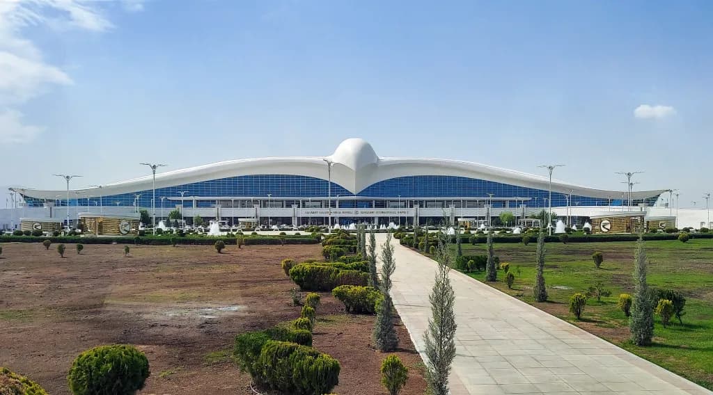 Aerial view of Ashgabat International Airport airport infrastructure