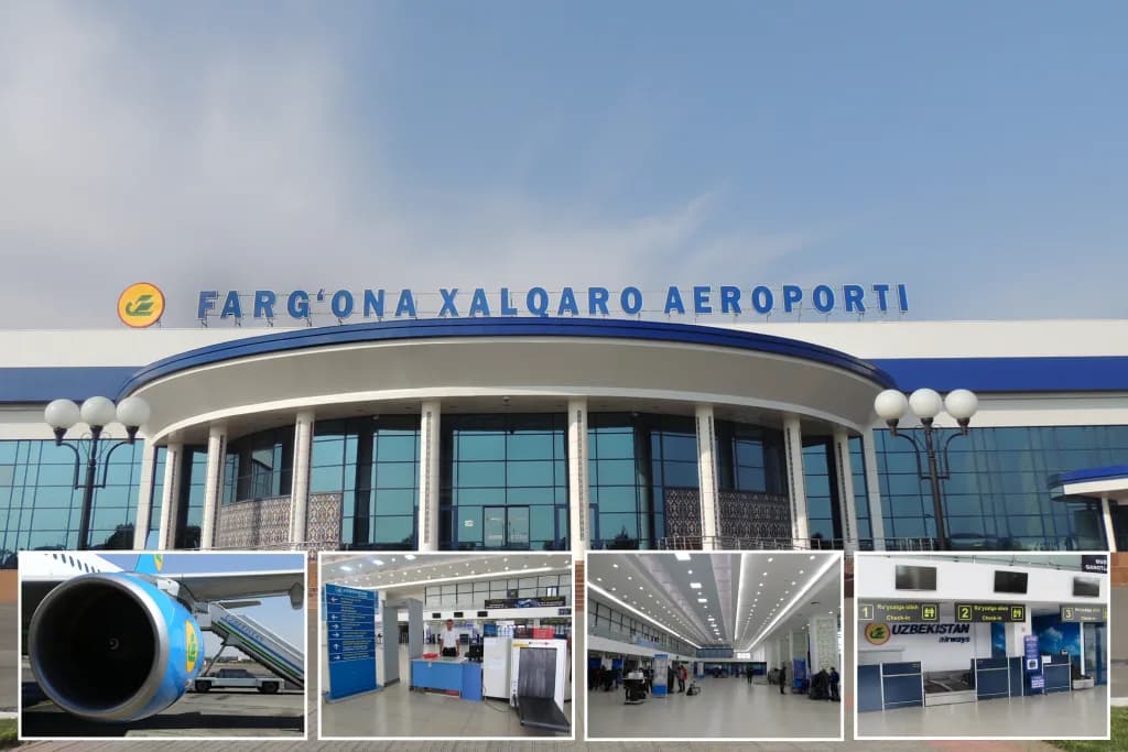 Aerial view of Fergana International Airport airport infrastructure