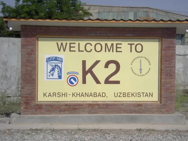 Aerial view of Karshi-Khanabad Air Base airport infrastructure