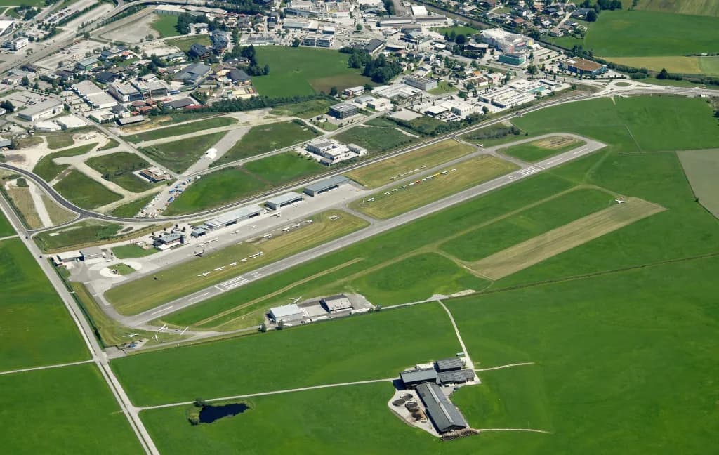 Aerial view of Zell am See Airfield airport infrastructure