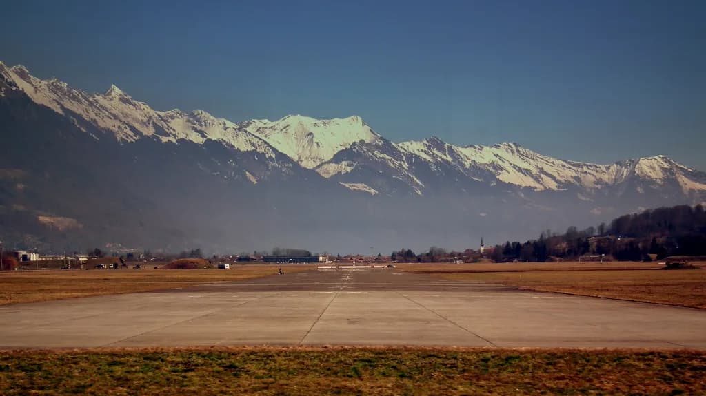 Aerial view of Interlaken Air Base airport infrastructure