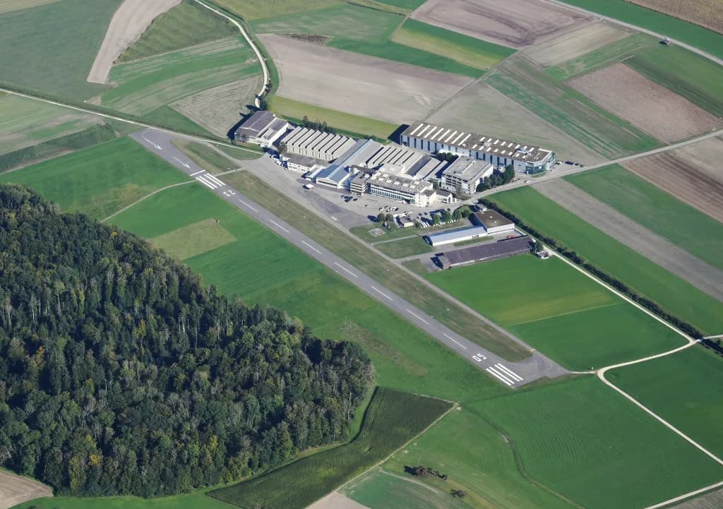Aerial view of Langenthal Airfield airport infrastructure