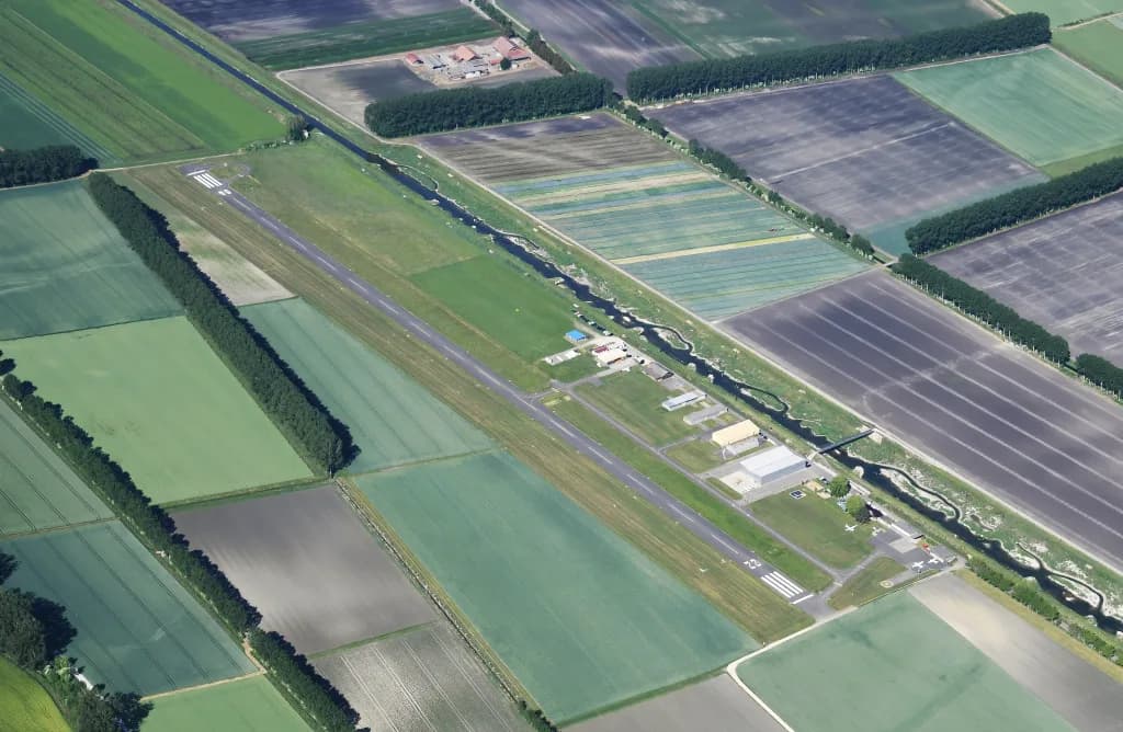 Aerial view of Yverdon-les-Bains Airfield airport infrastructure