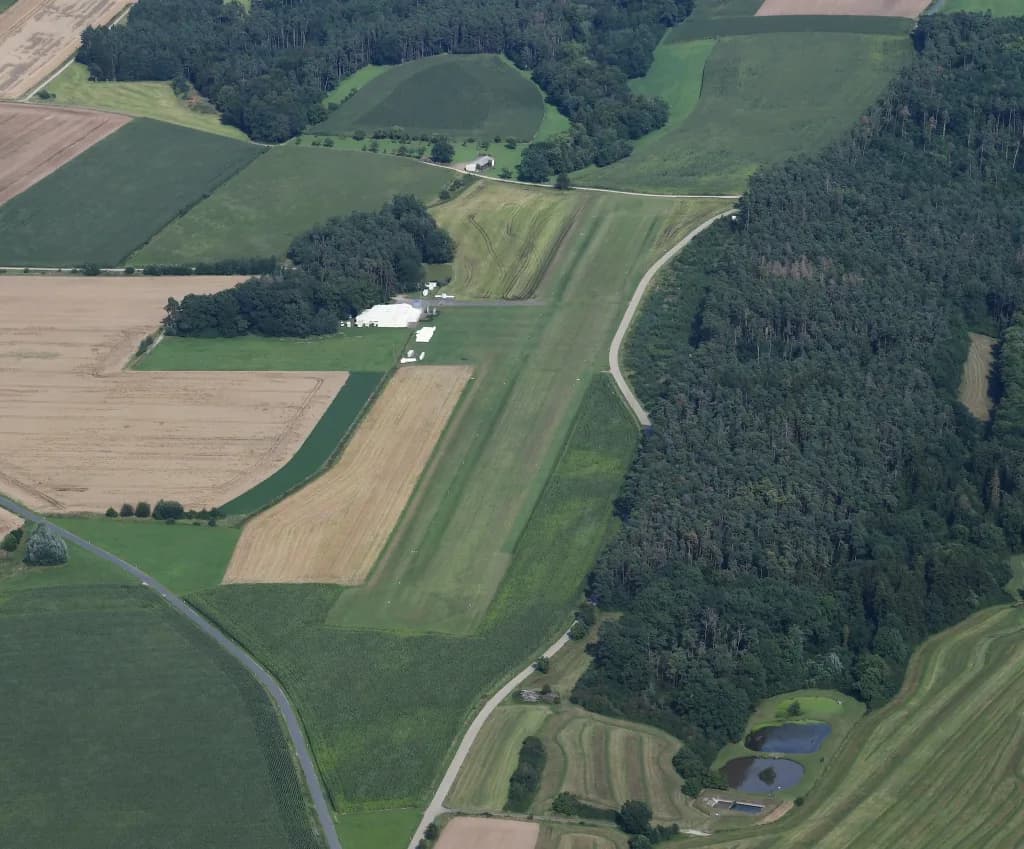 Aerial view of Ansbach-Petersdorf Airfield airport infrastructure