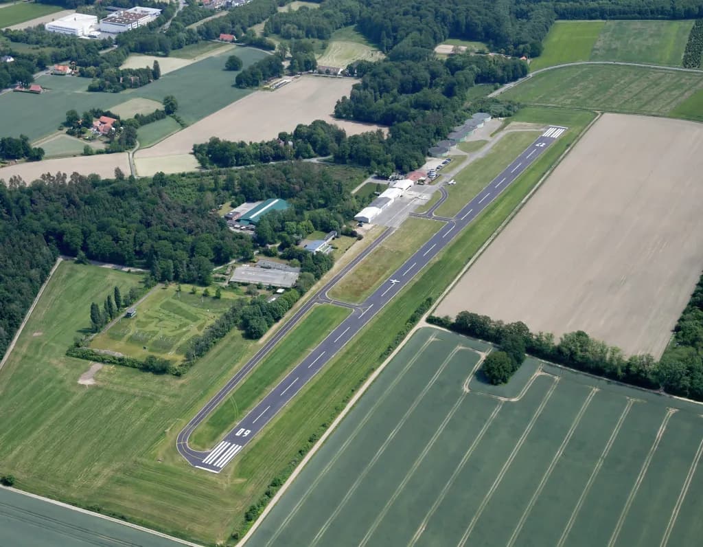 Aerial view of Atterheide Airfield airport infrastructure