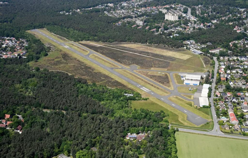 Aerial view of Bielefeld Airport airport infrastructure