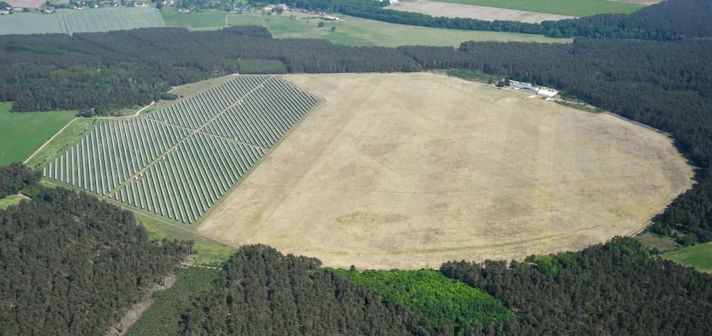 Aerial view of Bronkow Airfield airport infrastructure