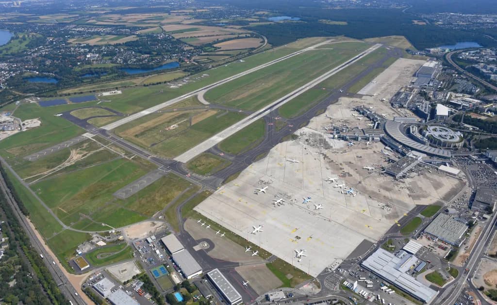 Vue aérienne de l'infrastructure de Düsseldorf Airport