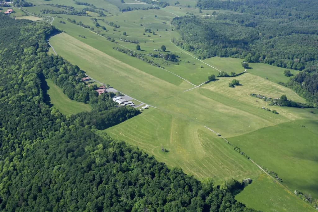 Aerial view of Ithwiesen Airfield airport infrastructure