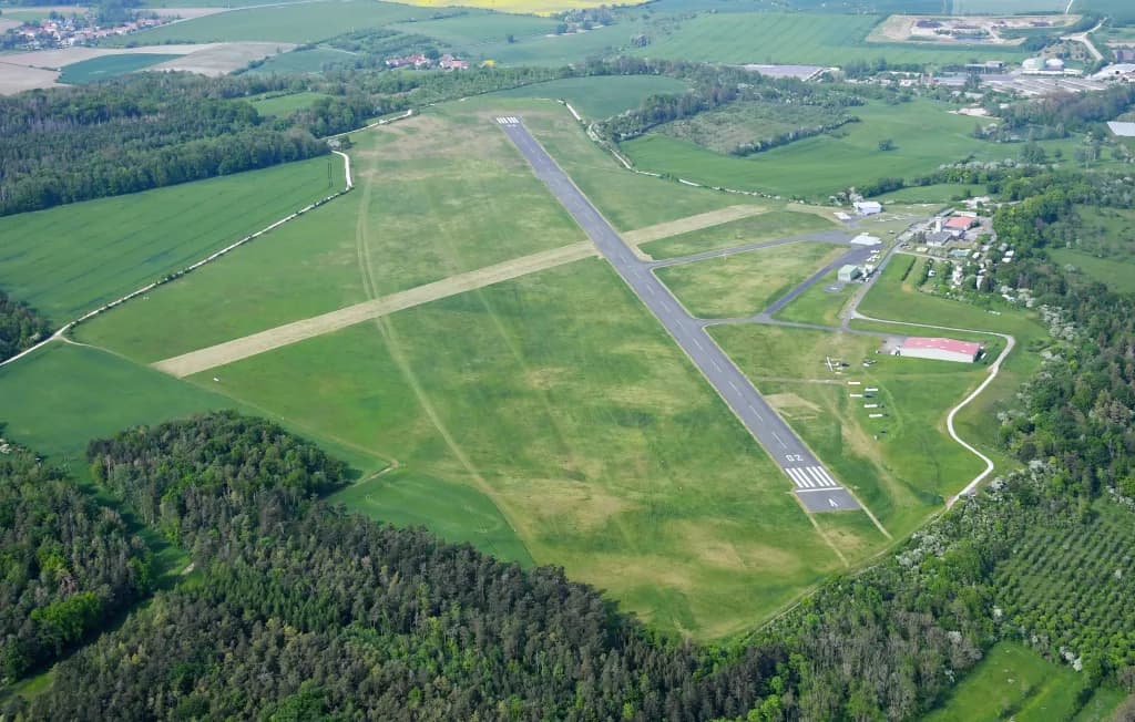 Aerial view of Jena-Schöngleina Airfield airport infrastructure