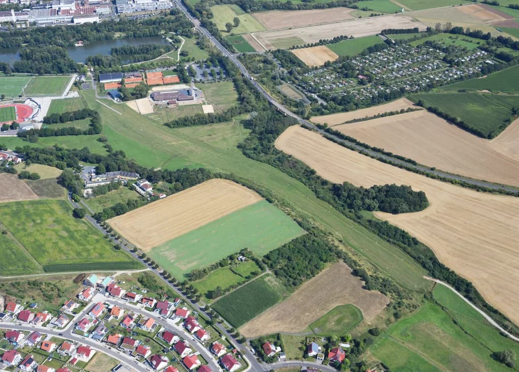 Aerial view of Johannisau Glider Field airport infrastructure