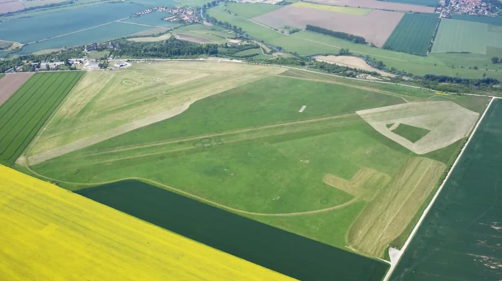 Aerial view of Laucha Airfield airport infrastructure