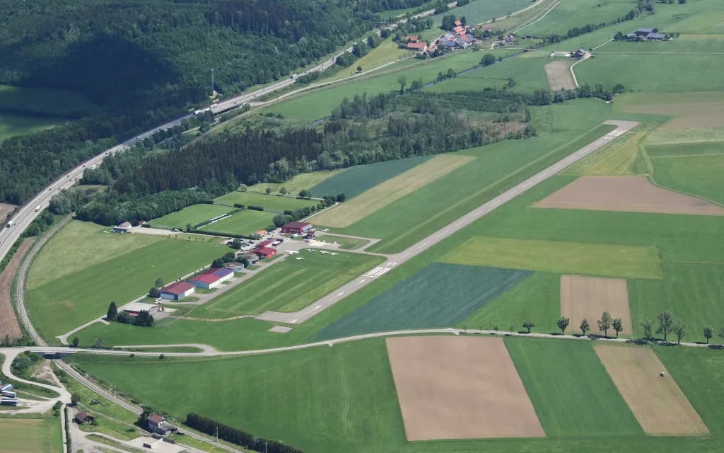 Aerial view of Leutkirch-Unterzeil Airfield airport infrastructure