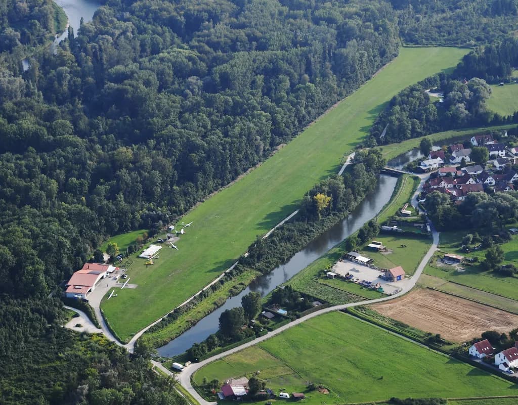 Aerial view of Moosburg auf der Kippe Airfield airport infrastructure