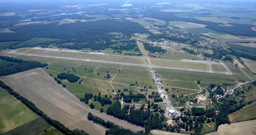 Aerial view of Müritz Airpark airport infrastructure