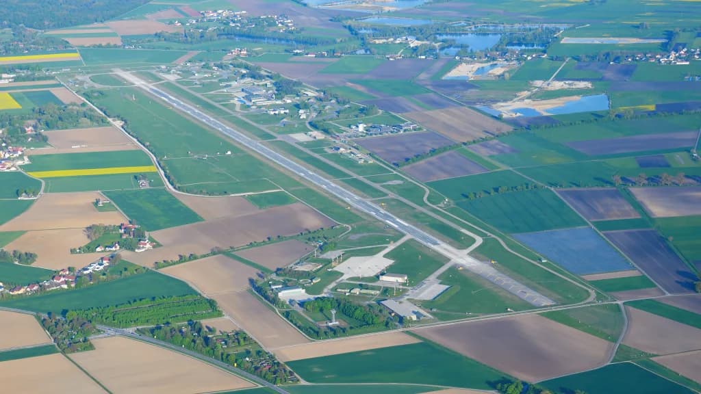 Aerial view of Neuburg Air Base airport infrastructure