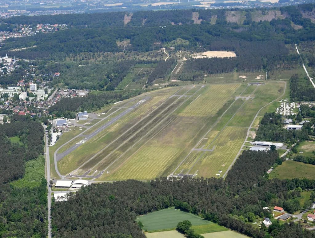 Aerial view of Oerlinghausen Airfield airport infrastructure