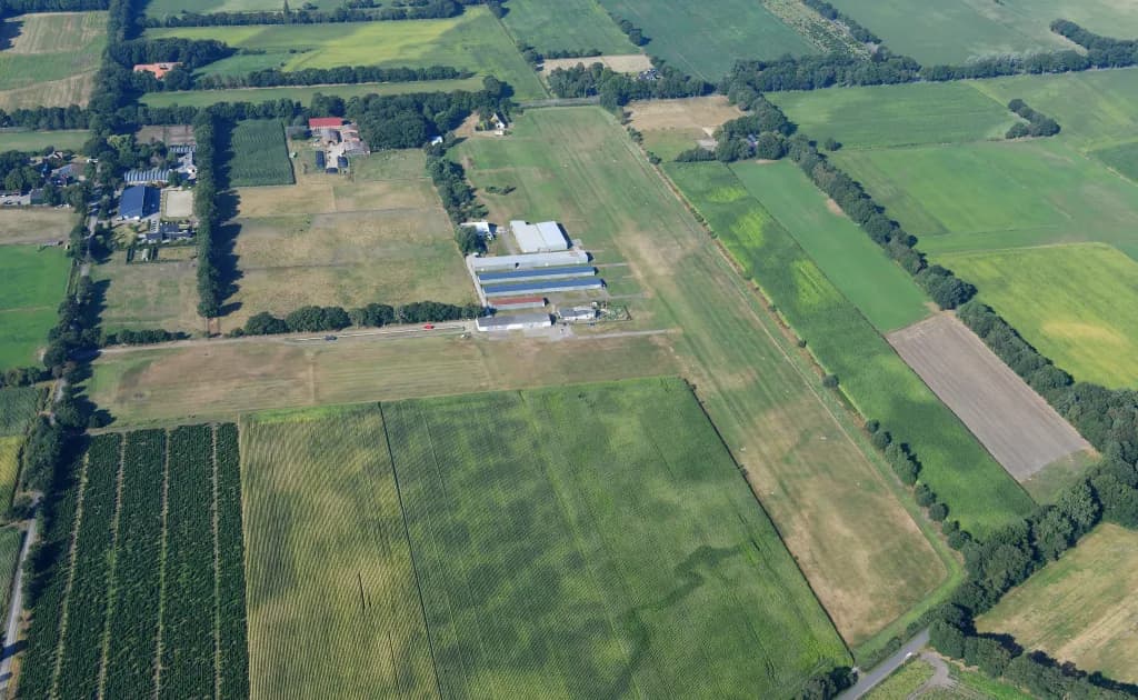 Aerial view of Oldenburg-Hatten Airfield airport infrastructure