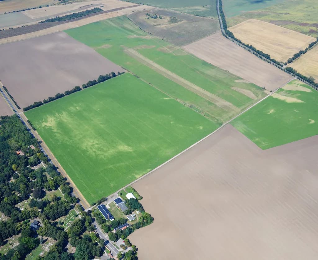 Aerial view of Oschersleben Glider Field airport infrastructure
