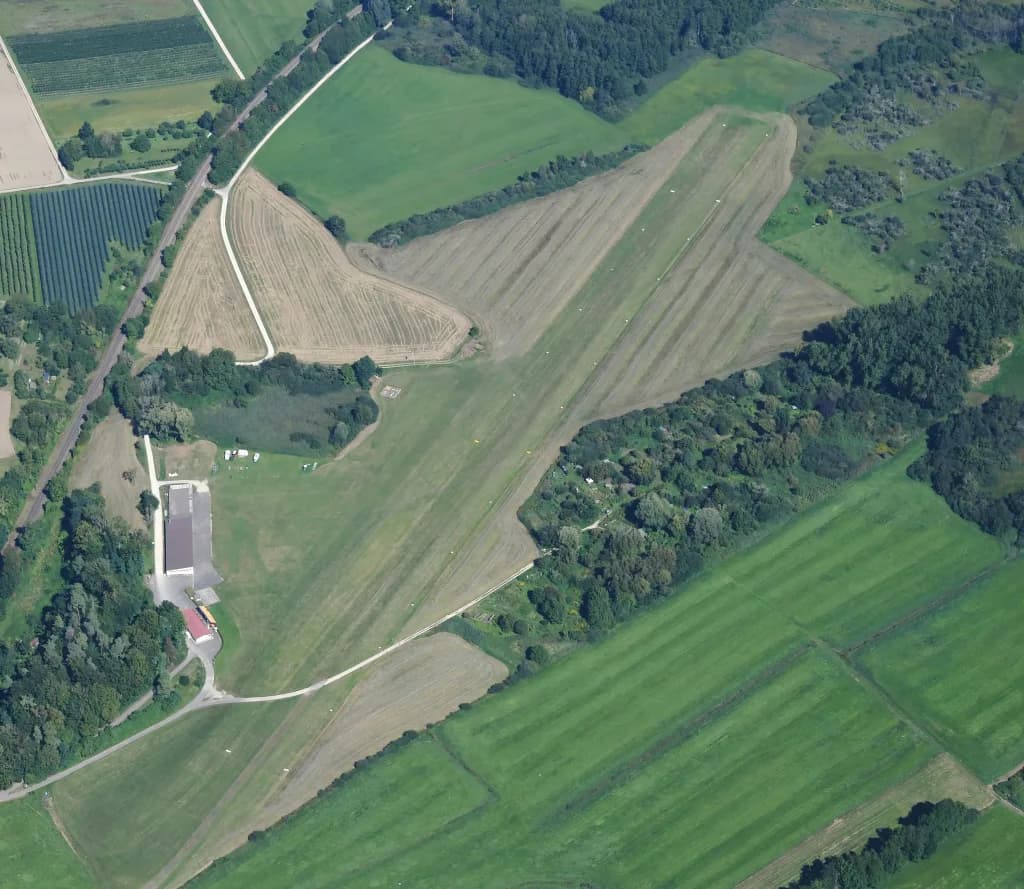 Aerial view of Radolfzell-Stahlringen Airfield airport infrastructure