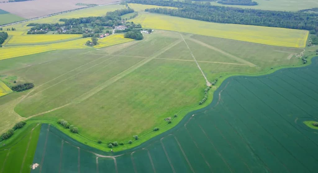 Aerial view of Schmoldow Airfield airport infrastructure