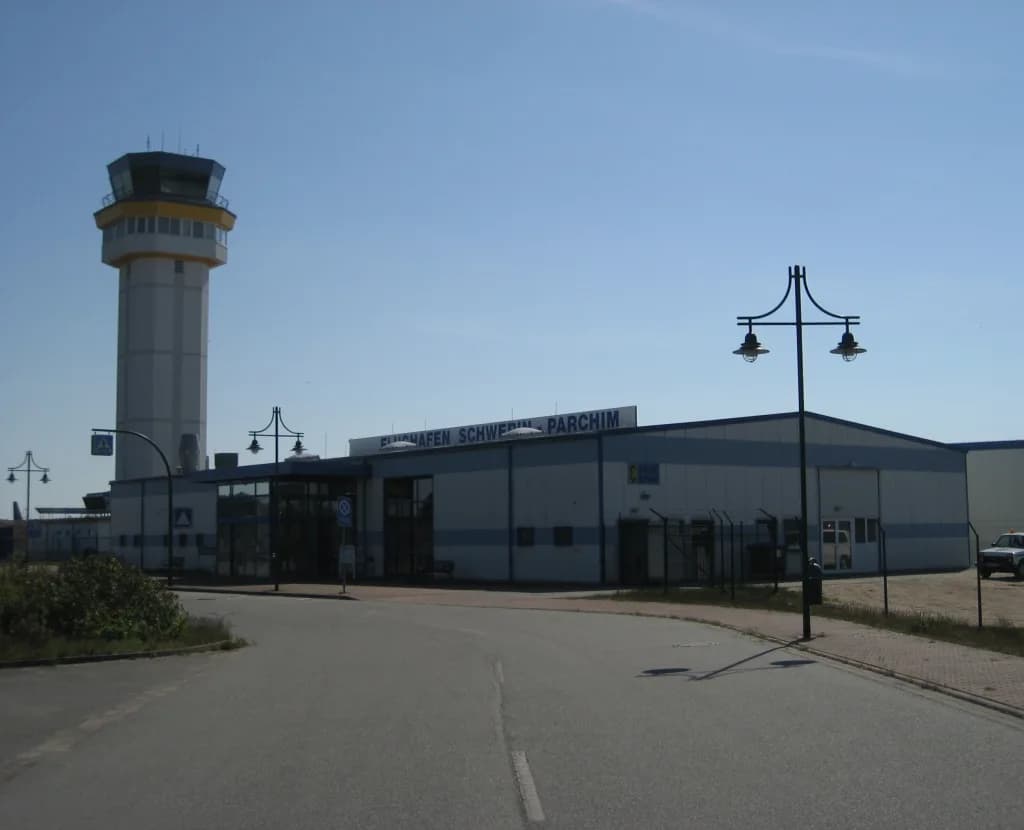 Aerial view of Schwerin Parchim International Airport airport infrastructure