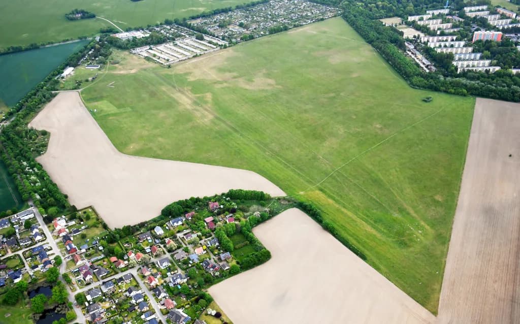 Aerial view of Stralsund Airfield airport infrastructure