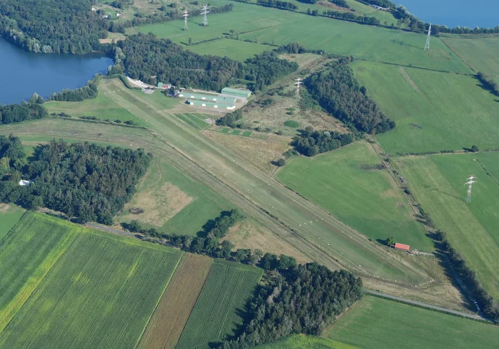 Aerial view of Wiefelstede-Conneforde Airfield airport infrastructure