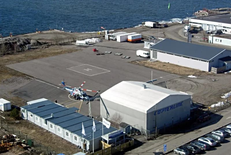 Vue aérienne de l'infrastructure de Hernesaari Heliport