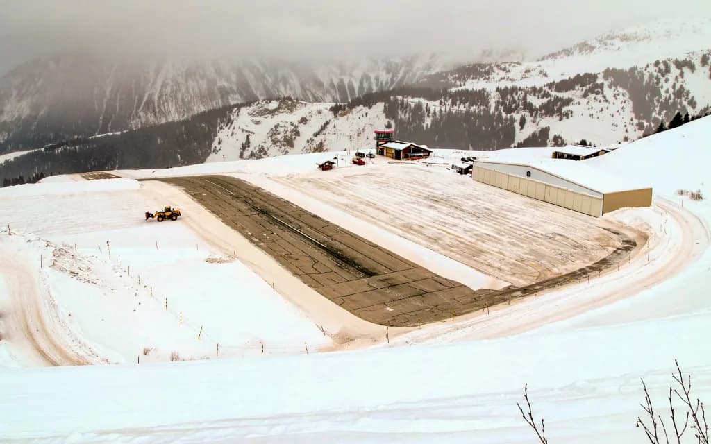 Aerial view of Courchevel Altiport airport infrastructure