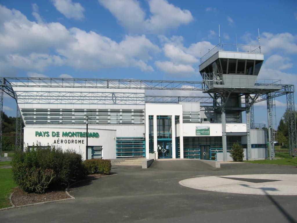 Aerial view of Montbéliard-Courcelles Airfield airport infrastructure