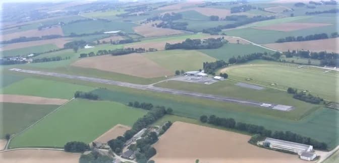 Aerial view of Pontivy Airfield airport infrastructure