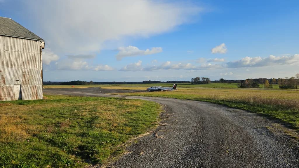 Aerial view of Ussel-Thalamy Airfield airport infrastructure