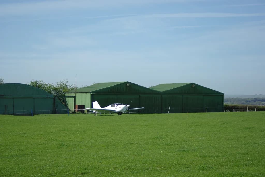 Aerial view of Coal Aston Airfield airport infrastructure